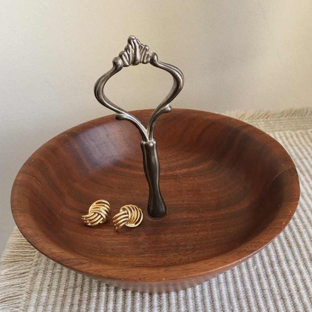 Vintage Wooden Bowl with Silver Handle